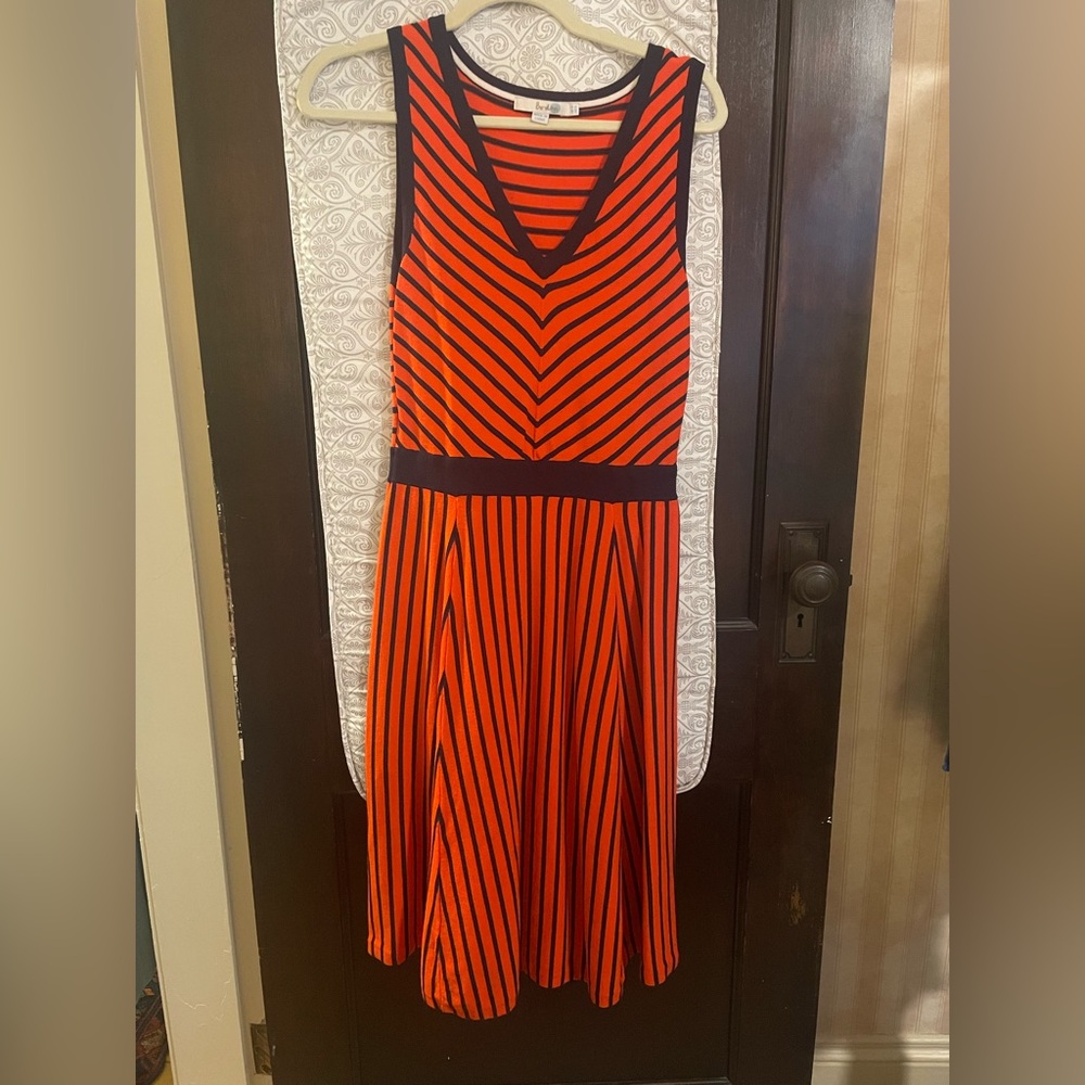 Boden Eliza Poppy Red and Navy Striped Midi Dress
